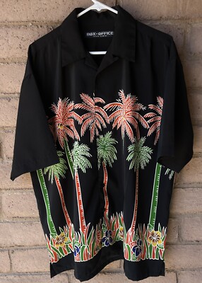 Box Office Island Hawaiian Button Front Shirt  Palm Trees Colorful Size L