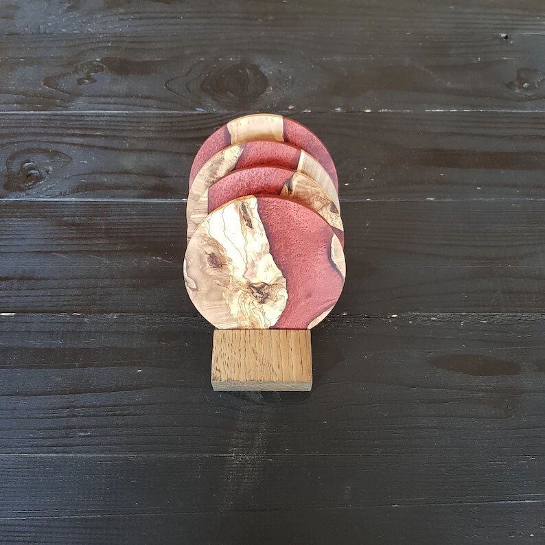 Epoxy Wood Slices With Holder, Christmas Table Coaster Decor, Holiday Gift Ideas-image