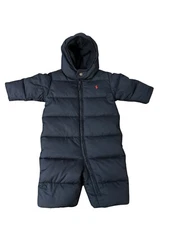 Polo Ralph Lauren Blue Hooded Down Baby Bunting Size 9M Boy Snowsuit Coat Puffer