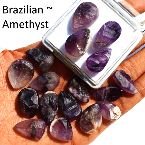 17 Pcs Natural Brazilian Amethyst Raw Face 19mm-24mm Pear Druzy Loose Gemstones - Picture 3 of 14