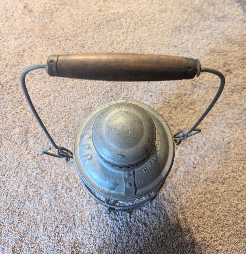 Antique Train Railroad Lantern Railway CPR HIRAM PIPER Wooden Handle 2