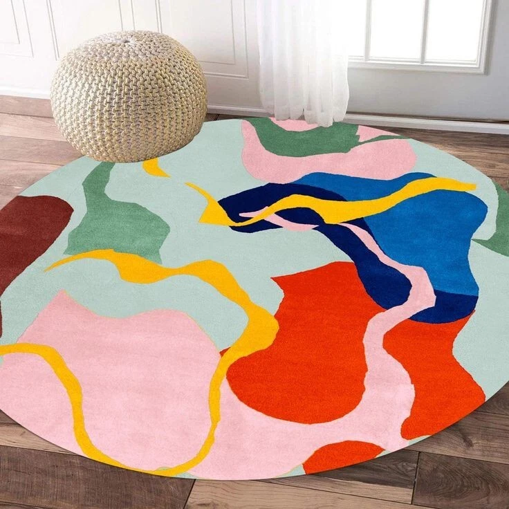 Alfombra de área de dormitorio alfombra abstracta alfombra acolchada a mano 9X9, 10X10, alfombra de lana de pies. Foto 2 de 4