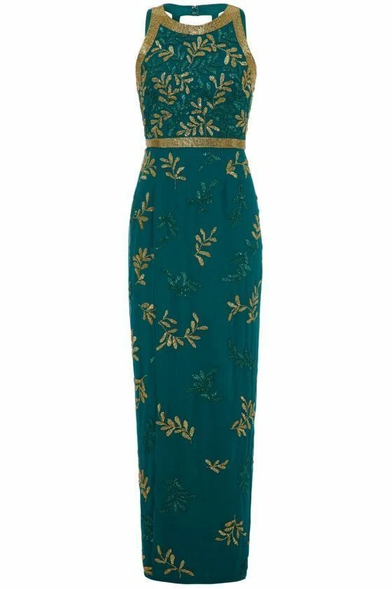 Virgos Lounge Verde Azulado Vestido Maxi Largo Fiesta Boda UK8 EUR36 US4 - Imagen 3 de 4