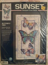 Vintage Sunset Butterfly Trio Stamped Cross Stitch Kit 13120 NEW  Sealed