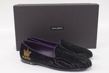 Dolce&Gabbana NWB Loafers / Slippers Sz 41.5 8.5 US Black Velvet W/ King Crown 