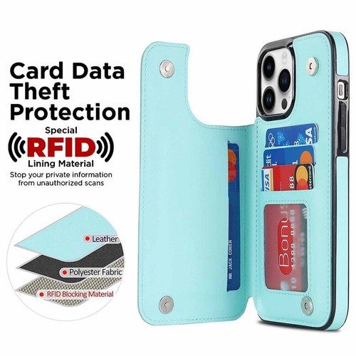 For iPhone 16E 15Plus 14 13 12 11Pro Max Leather Magnetic Card Wallet Case Cover - Picture 67 of 80