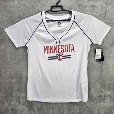 Womens White Minnesota Twins Shirt V Neck Short Sleeve Jersey Tee Size L