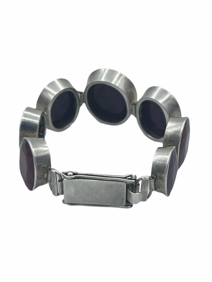 Vintage RARE Sterling Silver 925 Natural Ruby One of a Kind Bracelet - Image 3 of 4