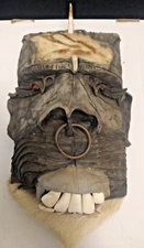 Very Unique Hand Carved Gorilla Mask w/Real Horse Teeth and Real Fur