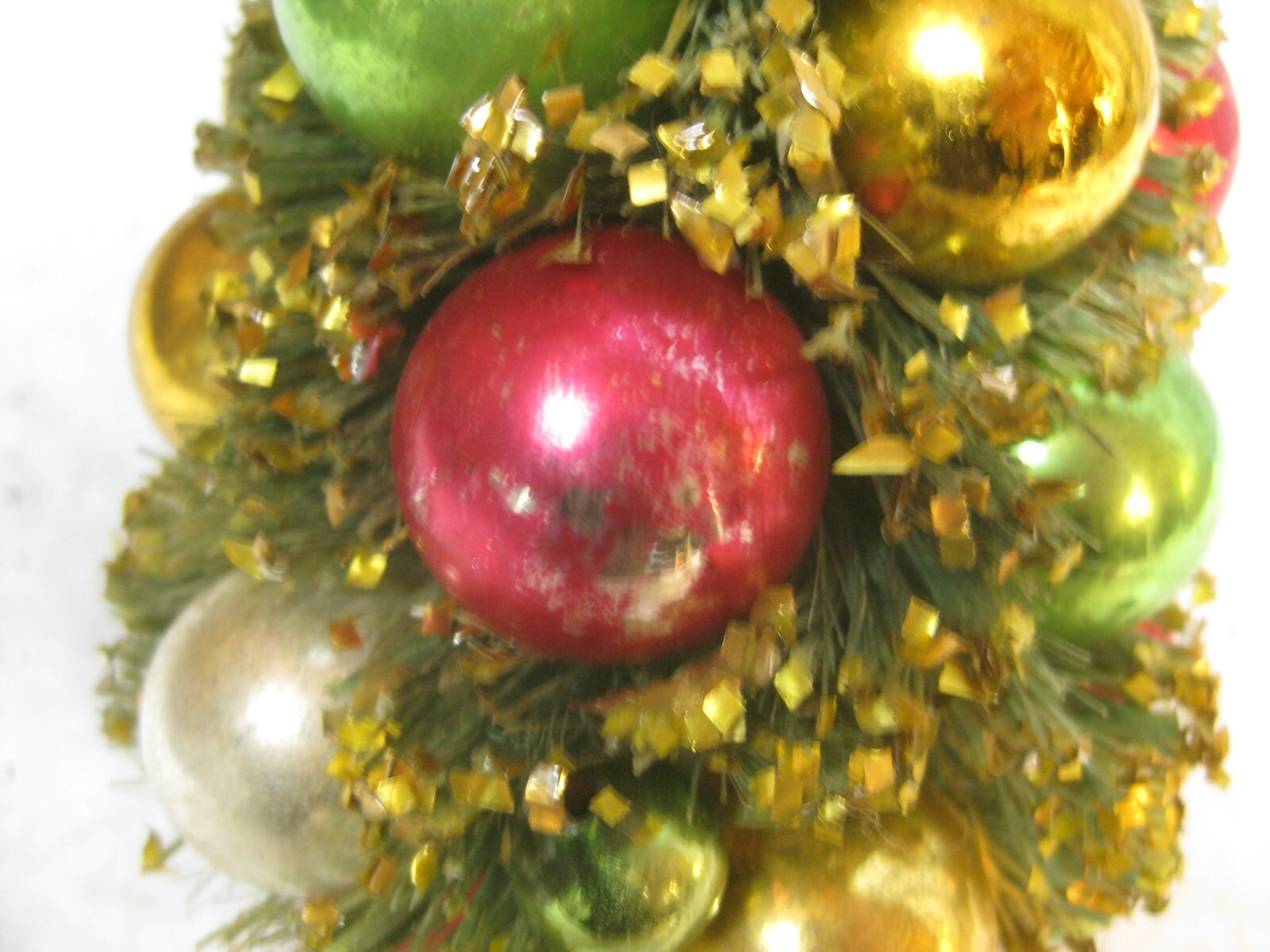 Vintage Green Bottle Brush Tree Mercury Glass orn Gold Glitter JAPAN