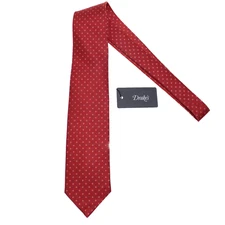 Drake's NWT Neck Tie in Orangey Red with Blue & White Mini Circles 100% Silk