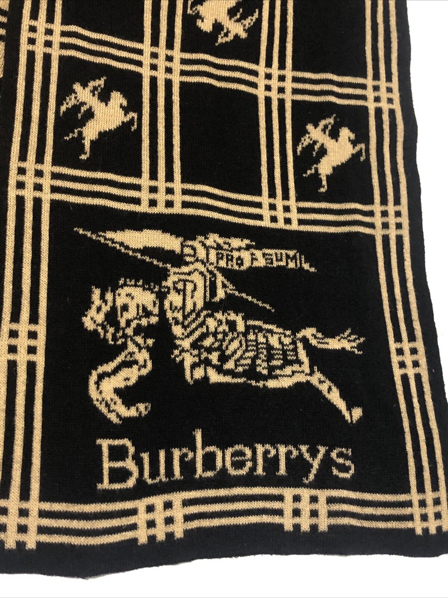 Vtg 80s Burberrys Prorsum Knit Equestrian Black Double Sided