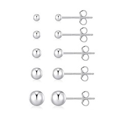 Sterling Silver Stud Earrings - 925 Silver Ball Studs, Hypoallergenic White G...