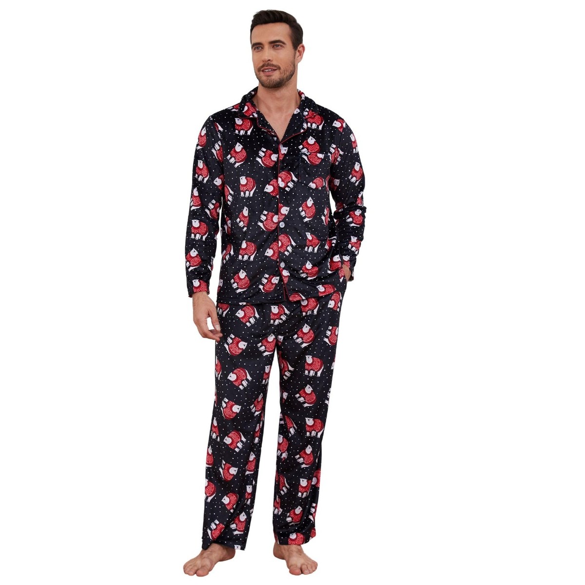 Mens Pajama Set, Soft Flannel PJS for Men Funny Pajama Set(Polar