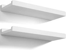 Floating Wall Shelves Set of 2, 17 Inch Rustic Wood for Storage, White