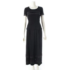 CHANEL 02P Ruffle Design Short Sleeve Long Skirt Skirt Setup P19189/P19153 Black