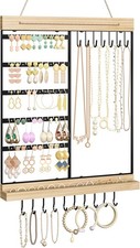 Hanging Jewelry Organizer, 5-Tier Wall Earring Holder with Wooden