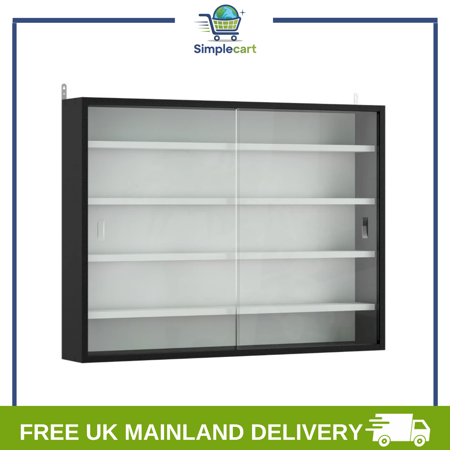 5-Tier Wall Display Shelf Cabinet w/ Adjustable Shelves Glass Doors Black/White
