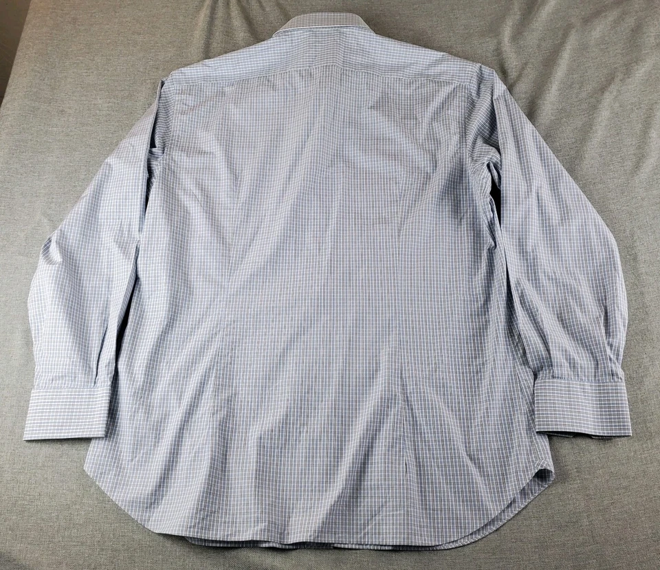 Brioni Shirt Mens 18 46 Blue Plaid Button Up Long Sleeve Cotton Italy Business  - Image 3 of 4