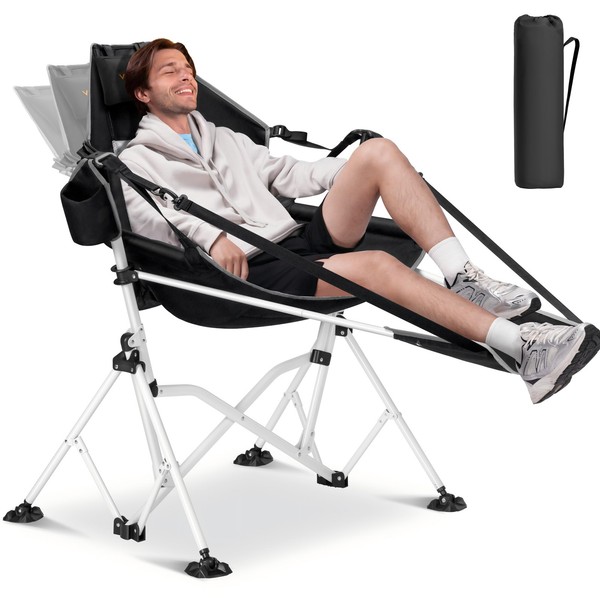 Hamaca Silla de Camping Portátil Almohada Ajustable 400 lb VIVOHOME VH1702 Reposapiés