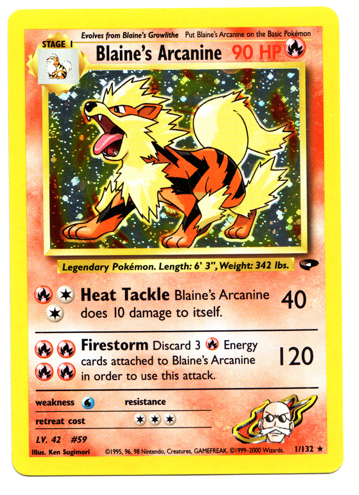 Blaine's Arcanine - Holo - 1/132 Gym Challenge - Pokémon TCG - 2000 Near Mint NM