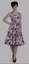 Hearts & Roses London Purple Roses Retro Look Pin Up Rock & Roll Dress Size 10