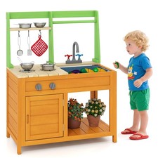 Mud Kitchen for Kids w/Realistic Stoves Faucet Sink Oven  Cookware Accessories