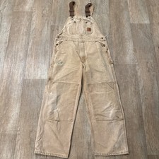 Carhartt Double Knee Duck Bib Overalls 36x30 Distressed Tan Brown