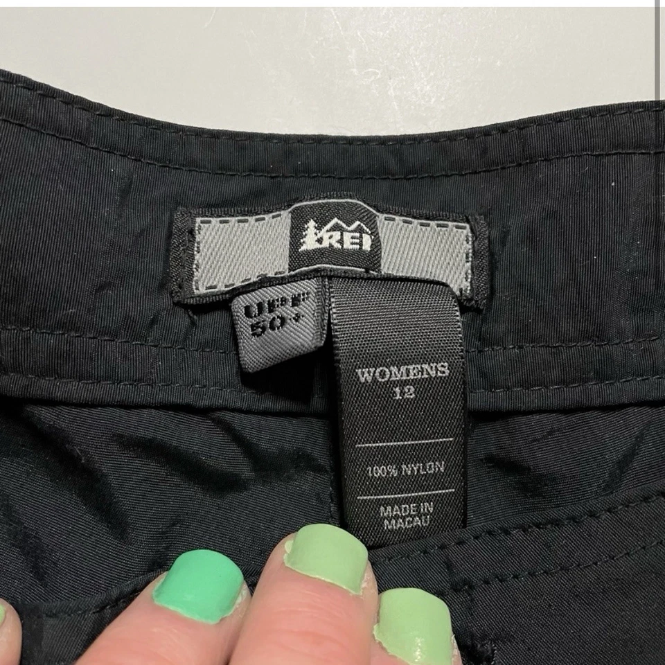 REI UPF 50+ Protección Solar Negro Ropa Exterior Nylon Pantalones Cordón Cintura Talla 12 Foto 2 de 4