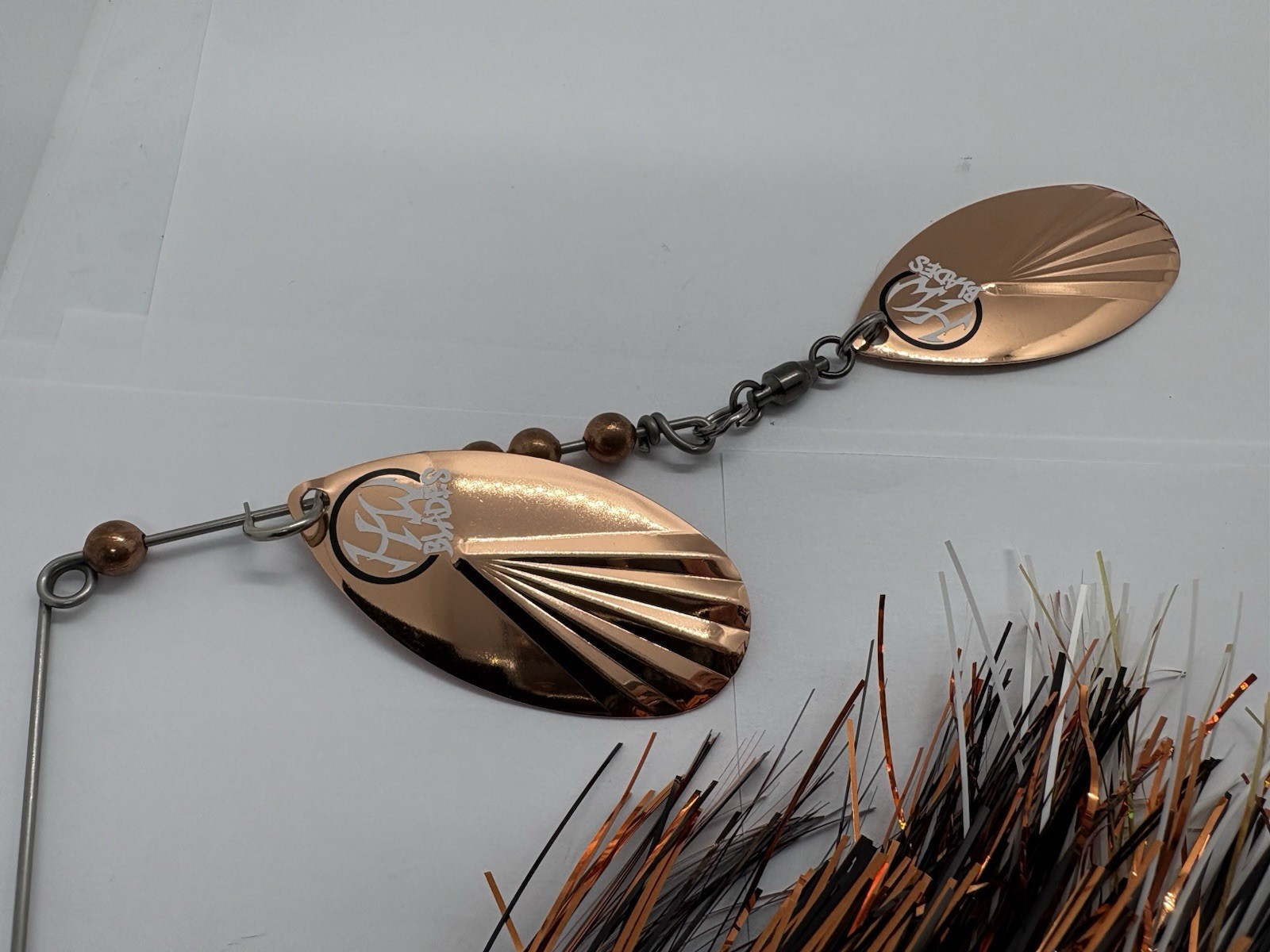 12” Hardwired Blades Copper Walleye Tinsel Spinnerbait Musky Lure - Image 3