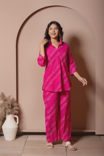 Pink Boho Bandhej Cotton Co-ord Set, Indian Print Top & Pant| Indian Boho Dress