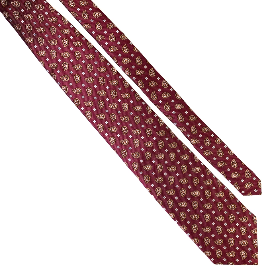 Robert Talbott CARMEL 领带男式丝绸颈部葡萄酒红色花卉泪滴 L60 英寸 W3.5 — 第 4/4 张图片