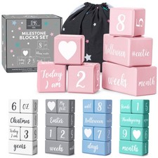 Pink Baby Monthly Milestone Blocks with Bag Age Blocks for Girl or Boy Photo