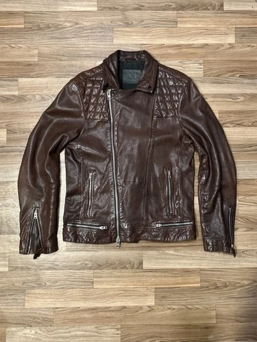 AllSaints Discontinued Leather Conroy Biker Jacket Oxblood Burgundy Men's Large image 2
