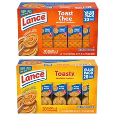 Lance Sandwich Crackers Toasty and Toastchee Peanut Butter 40 Ct Pack of 2