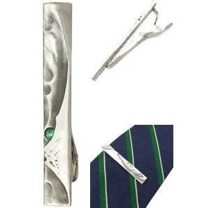 Corbata de 55 mm para hombre con clip de barra Mt Fuji Sunrise vidrio esmeralda plata 925 Foto 3 de 4