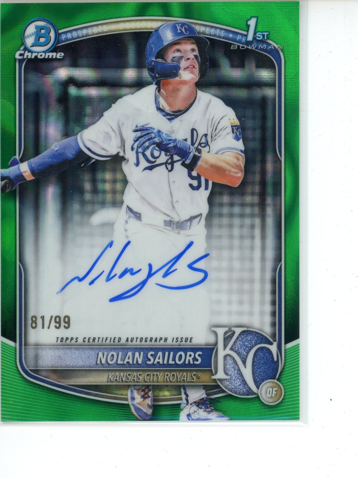 NOLAN SAILORS 2025 BOWMAN CHROME DRAFT 1ST GREEN LAVA AUTO /99