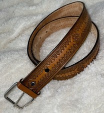 Vintage Tooled Leather Western Belt Brown Full Grain Cowhide Size 36 Made In USA