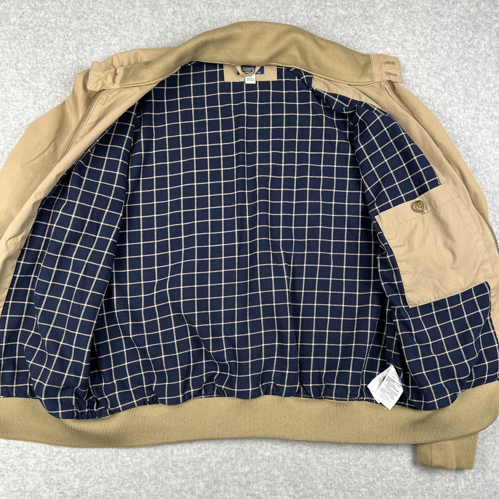 J Crew Harrington Jacket Flannel Plaid Lined Zip Bomber Medium Mens Beige