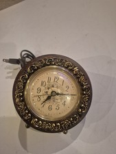 Vintage Seth Thomas Alarm Clock 5" Ornate Wood Gold Tone Electric Made in USA