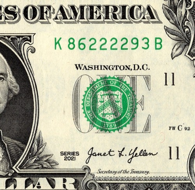 #ad 4 in a row Fancy Serial Number One Dollar bill K86222293B UNC $4.00