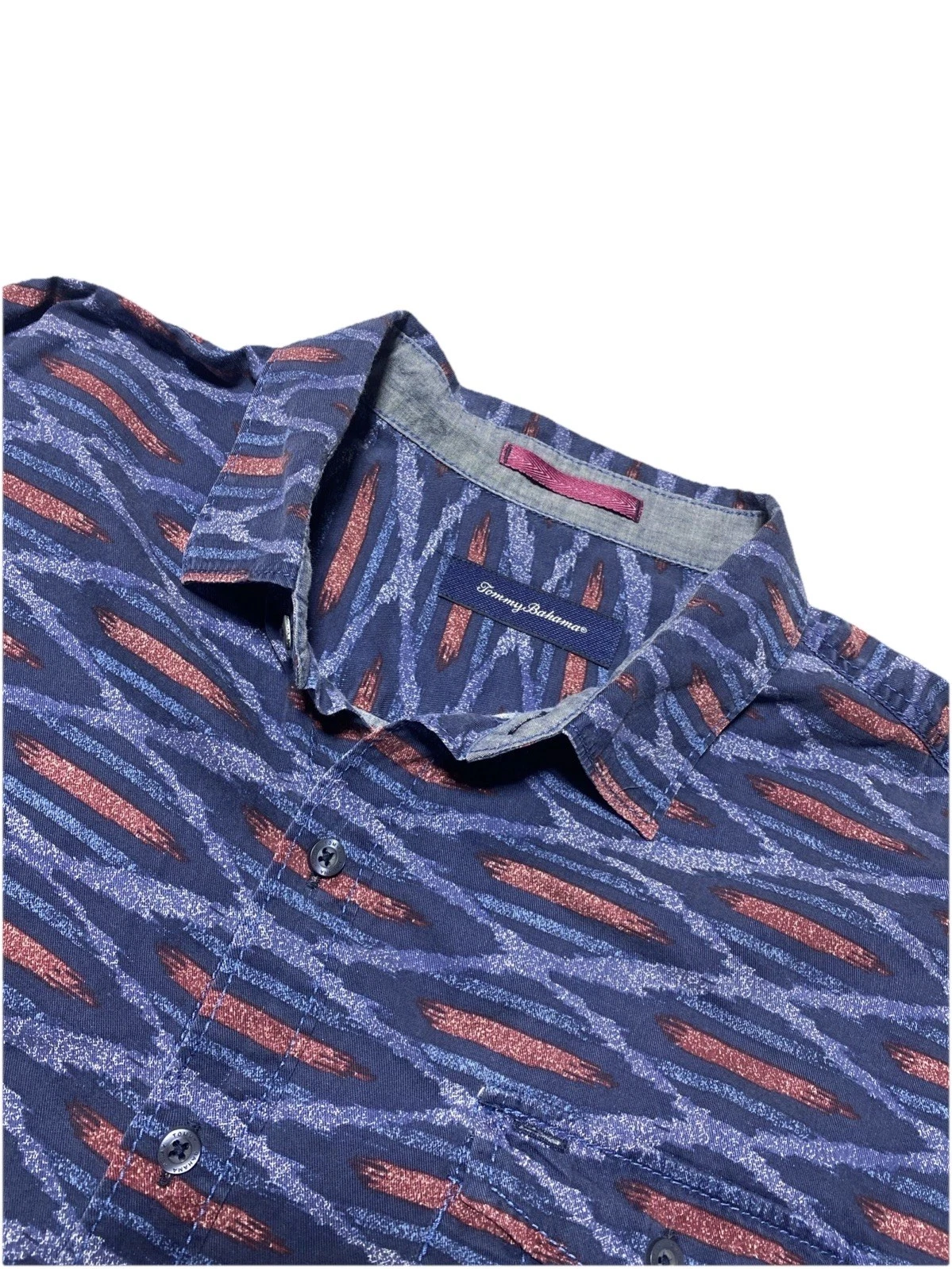 Tommy Bahama Shirt Mens XXL Blue Ikat Waves Coastal Resort Beach Vacation 2XL