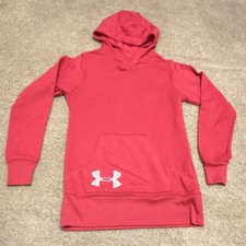 Under Armour Girls Pink Pullover Hoodie Polyester Fleece Long Sleeve Size S
