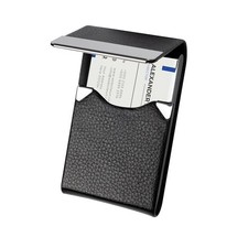 Business Card Holder Case with PU Leather and Stainless Steel Slim Case
