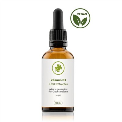 PREMIUM Vitamin D3 Tropfen hochdosiert 5.000 IE (125 µg) - VEGAN - 50 ml