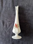 Vintage FENTON Hand Painted CARDINAL Milk Glass Bud Vase