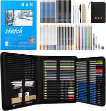 72-Piece Sketching Art Kit with A5 Sketchbook and Various Drawing Supplies