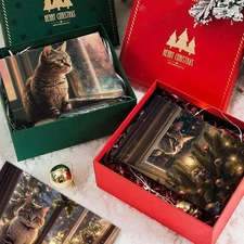 Boxed Cat Christmas Cards 24 Pack – 4x6" Greeting Cards with Extras