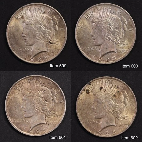 1923 Peace Dollars, uncertified, spotting – total of four