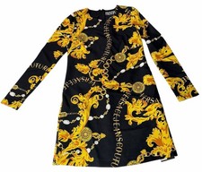 Versace Jeans Couture New Black Gold Baroque-Fitted Dress Size US 2 IT 38